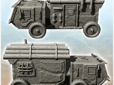 Sci-Fi all-terrain truck for wood transport with four wheels -1- 3D print model