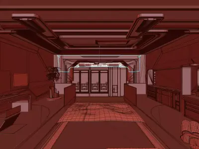Futuristic Space Command Bedroom 3D Model 3D model
