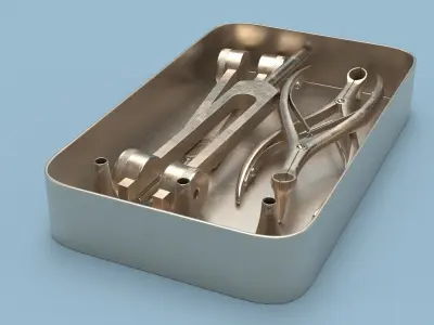 ENT Diagnostic Kit in Box Gold-Plated Stainless Steel 3D model