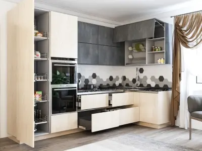 kitchen modern with wooden cabinets Free 3D model