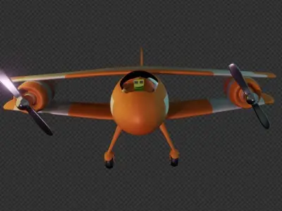 Low Poly Airplane orange with propellers 3D model