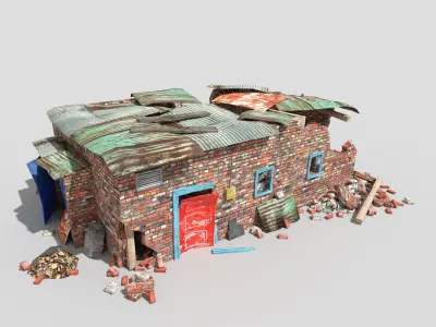 low poly destroyed building 1 Low-poly 3D model