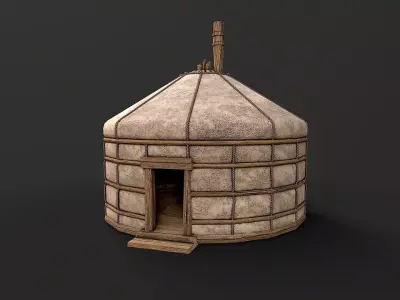 Traditional Yurt Nomads Tent with Interior 4 Low Poly PBR Low-poly 3D model