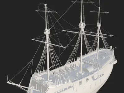3D Galleon model with UV unwrap and textures 3D model