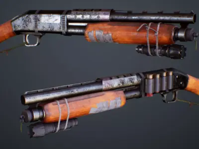 Apocalyptic Shotgun Low-poly 3D model