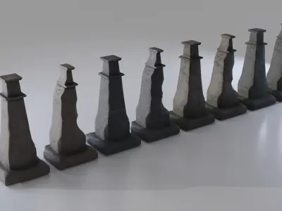 Hand Sculpted cemetery gravestones part 2 Low-poly 3D model
