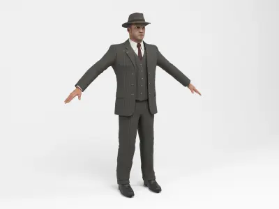 Gangster 1 man in suit with gun Low-poly 3D model