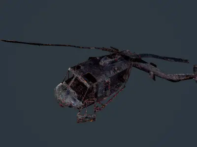 Wrecked Damaged UH1H Military Helicopter Game Ready 02 Low-poly 3D model