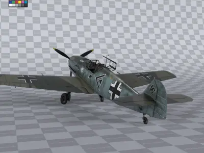 Messerschmitt BF109 German Fighter Airplane Green V3 3D model
