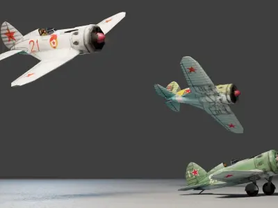 Polikarpov I-16 Donkey WW2 fighter Low-poly 3D model