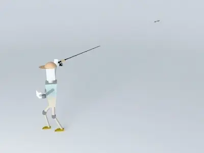 Fisherbot robot holding fishing pole Free 3D model