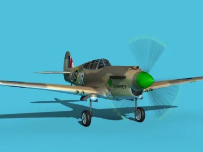 Curtiss P-40B Tomahawk V02 RAF 3D model