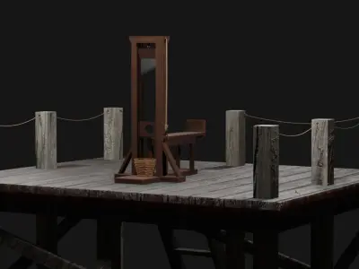 Guillotine wooden dock with chair Free 3D model