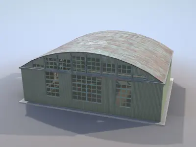Airport Hangar SmallHangar 01 closed open with damage Low-poly 3D model