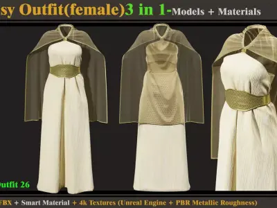 3 In 1 Fantasy Outfit woman Free 3D model