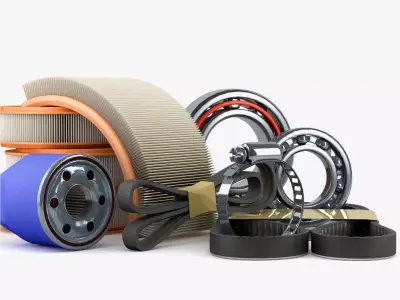 Car parts in a set Low-poly 3D model