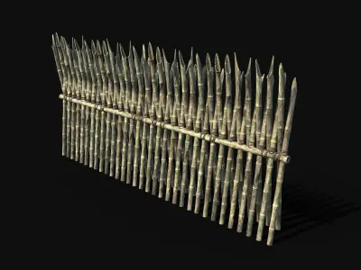 BAMBOO PALISADE WALLS FENCE SURVIVAL FORT GUARD AAA CONSTRUCTION Low-poly 3D model