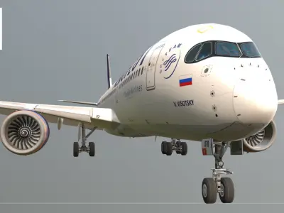 Airbus A350-900 Aeroflot livery Low-poly 3D model