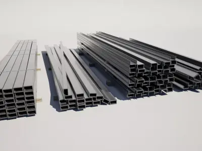 Industrial Steel Beams Pipes Stack Pack 3D model