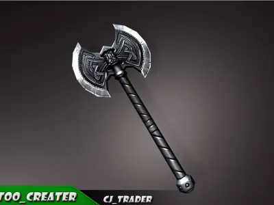 Modern Fantasy Battle Axe Low-Poly 3D Model Low-poly 3D model