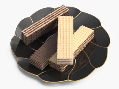 Cream Filled Wafers on Dessert Plate Black 3D model