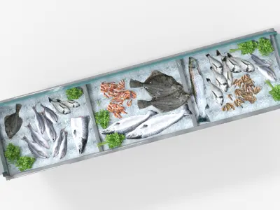 Supermarket Shelve Seafood Stand Low-poly 3D model