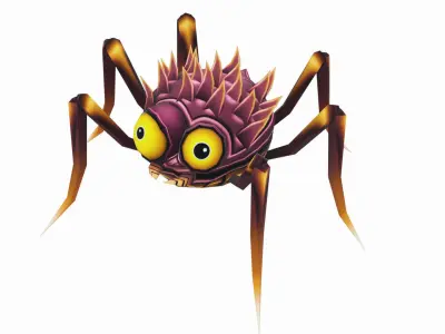Pink Spider Insect Cartoon Parasite Lowpoly Low-poly 3D model