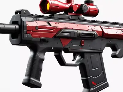 SciFi Battle Rifle Damaged 3D model