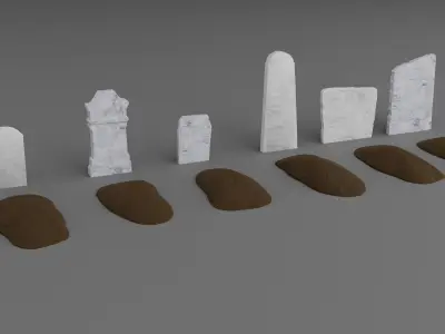 Cemetery Set Low-Poly 3D Model two wooden coffins with cross ... Free low-poly 3D model