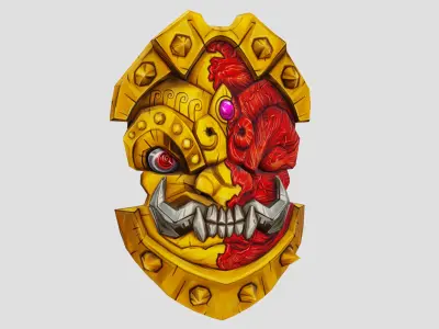 Golden Shield Mask Red Muscle Mutation Lowpoly Weapon Low-poly 3D model