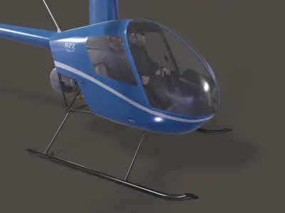 Robinson R22 Blue Complex Animation Low-poly 3D model