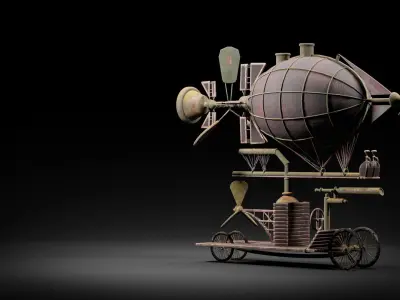 Fantasy Steampunk Flying Machine Low-poly 3D model