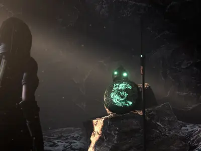 Medieval Chinese Warrior set -Helmet-Shield- Spear in cave scene 3D model