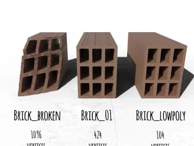 Hollow Clay Bricks Low-poly 3D model