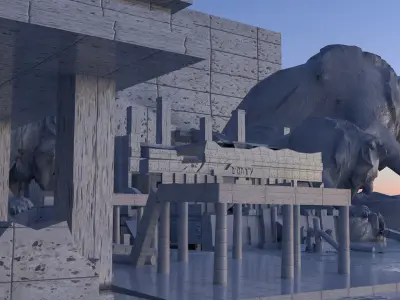 ruins stone building with stairs and pillars 3D model