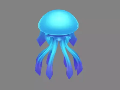 Cartoon blue jellyfish monster Low-poly 3D model