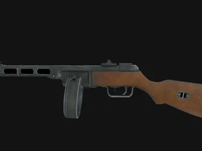 PPSh-41 wooden gun Low-poly 3D model