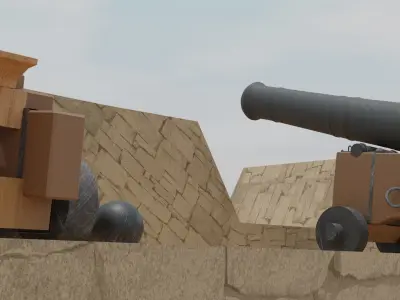 Cannon-Low poly cannon on wooden cart Free 3D model