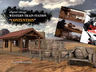 Contention City Vintage Western Train Station 3D model