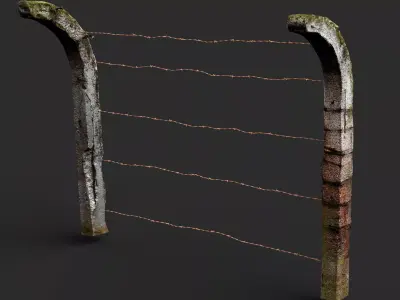 concrete fence wire soviet military base PBR photogrammetry Low-poly 3D model