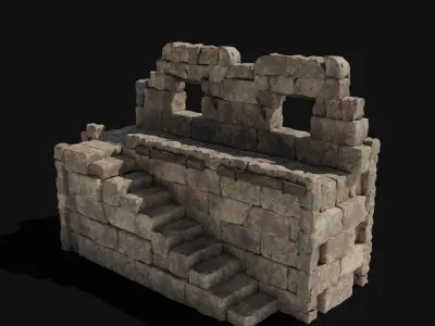 CASTLE RUIN WALLS TOWER WALL WATCHTOWER CONSTRUCTION COLLECTION Low-poly 3D model