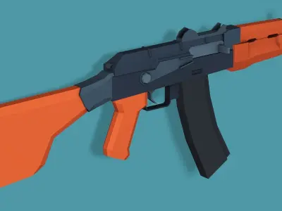 Stylized Modular AKS-74U Rifle Low Poly Mobile Ready Low-poly 3D model