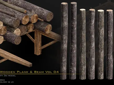 Wooden Plank and Beam Vol 04 Medieval 3D Asset Pack Low-poly 3D model