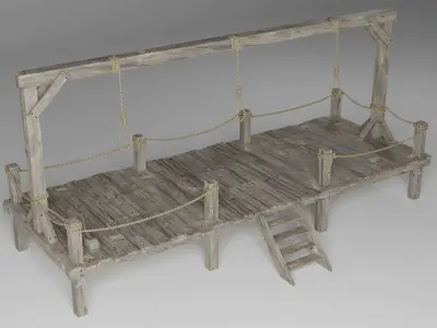 Gallow wooden platform with ropes 3D model