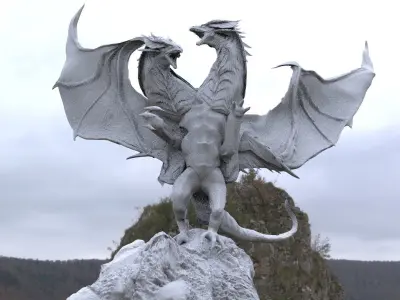 Axe warrior and 2 headed dragon 3D model