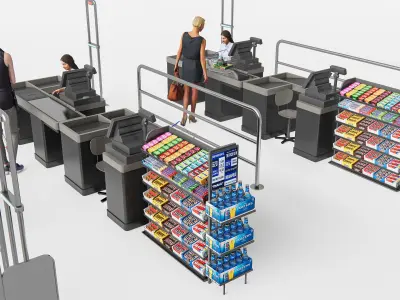 Supermarket Shop Store Elements checkout 3 3D model