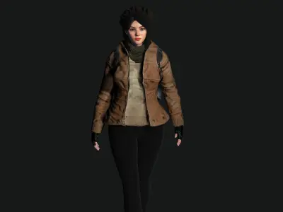 3D HYPER REALISTIC HUMAN RIG-KOREAN ASIAN GIRL - SURVIVAL OUTFIT Low-poly 3D model