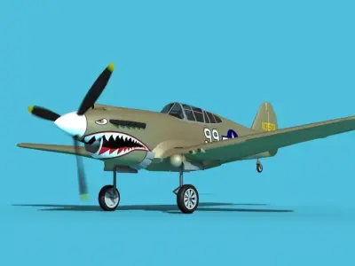 Curtiss P-40B Warhawk V10 USAAF 3D model