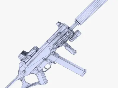 UMP 45 Submachine Gun Supressed Low-poly 3D model