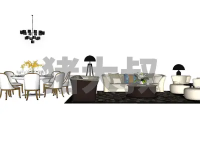 Modern style furniture lamp combination 3D model